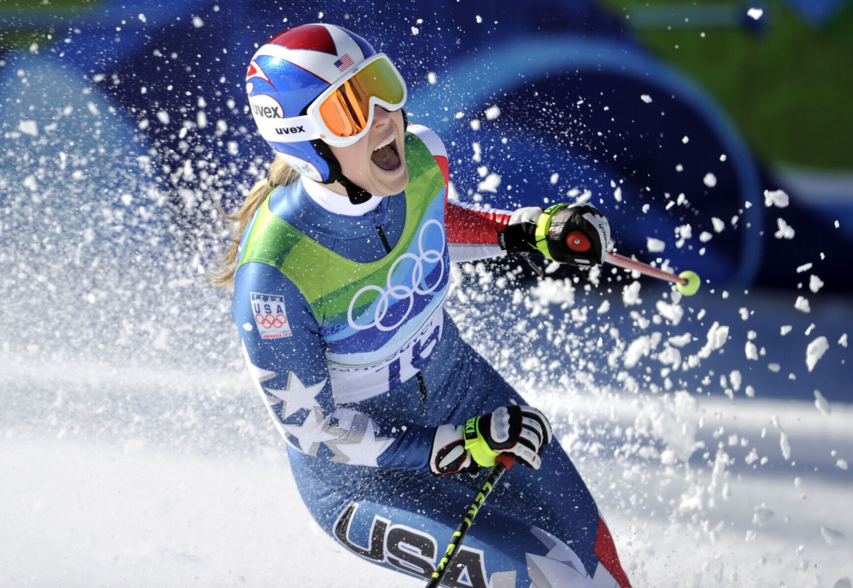 2010: Americans Lindsey Vonn and Julia Mancuso finish 1-2 in downhill at Vancouver Olympics